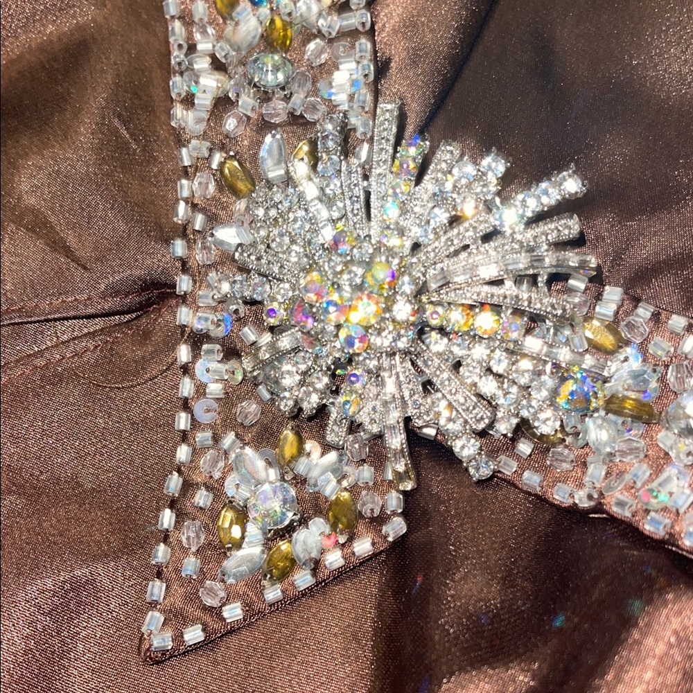 Tony Bowls Elegant Brown Halter Dress with Embellishments xl - Picture 9 of 12